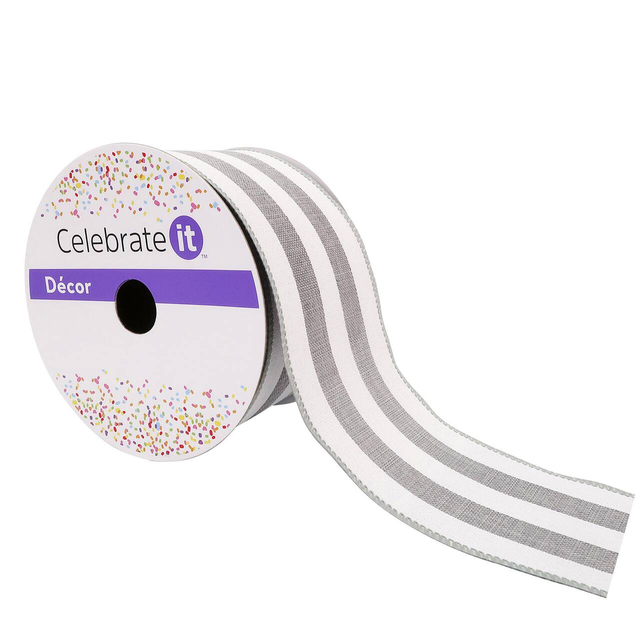 12 Pack: 2.5" x 25ft. Faux Linen Wired Thick Striped Ribbon by Celebrate It™ Décor
